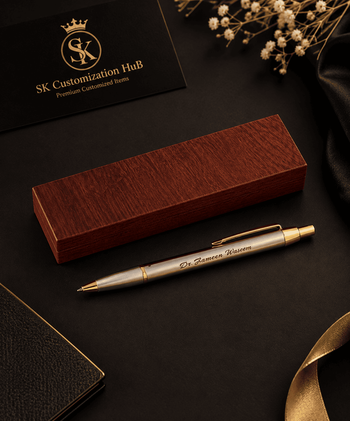 Premium Metallic Personalized Pen with Wooden Gift Box
